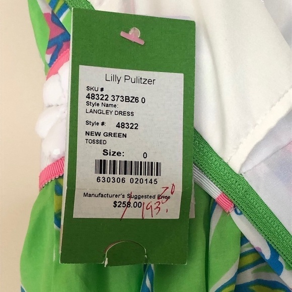 Lilly Pulitzer Langley Silk Cotton Blend Dress in New Green Tossed Sz. 0 XS NWT - Picture 15 of 16